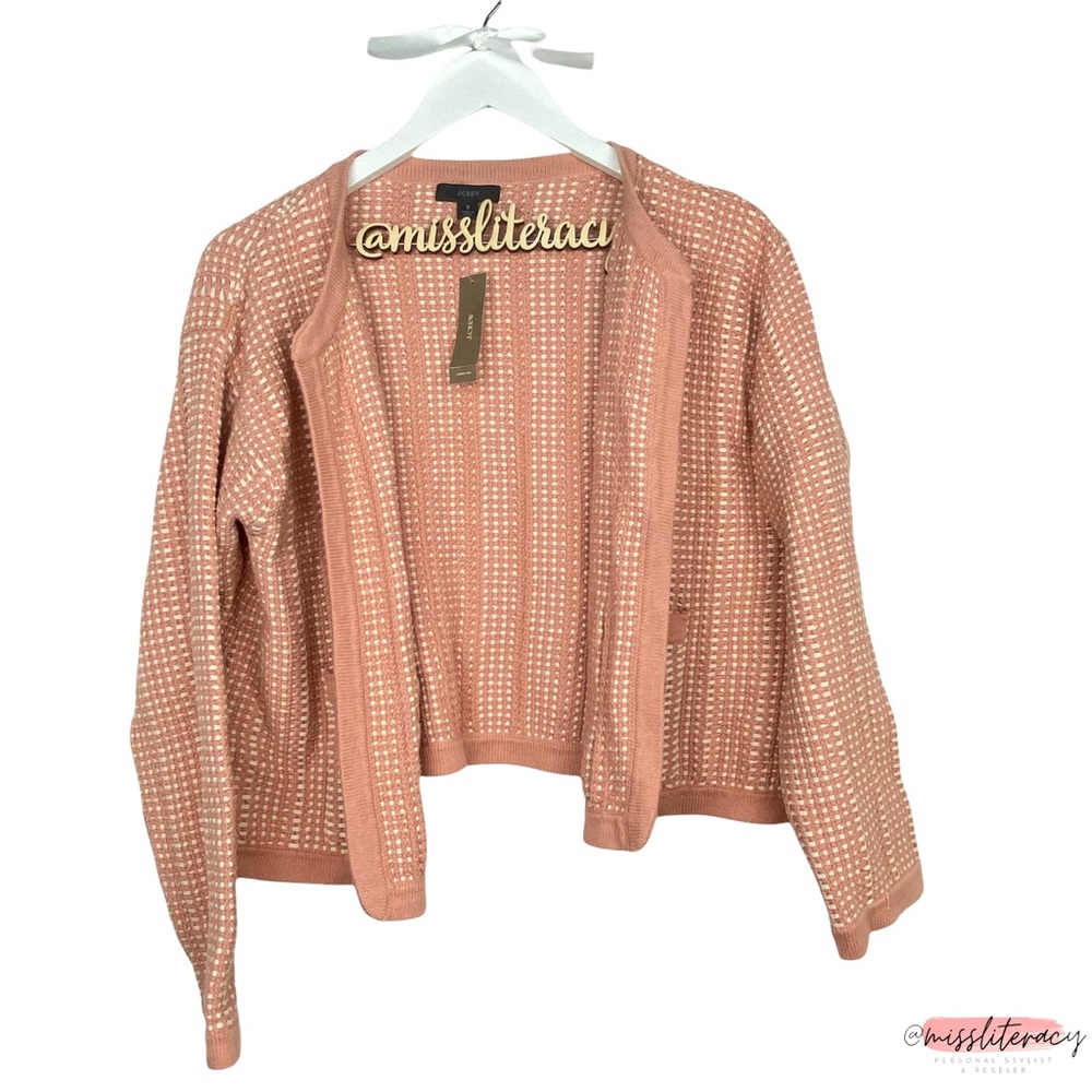 🆕 NWT J.Crew Women’s Coral Pink/White Knit Cotton Blazer Jacket Size SMALL/S